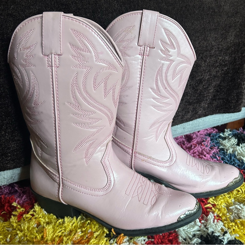 Pink Western Cowboy Boots W/ Silver Toe